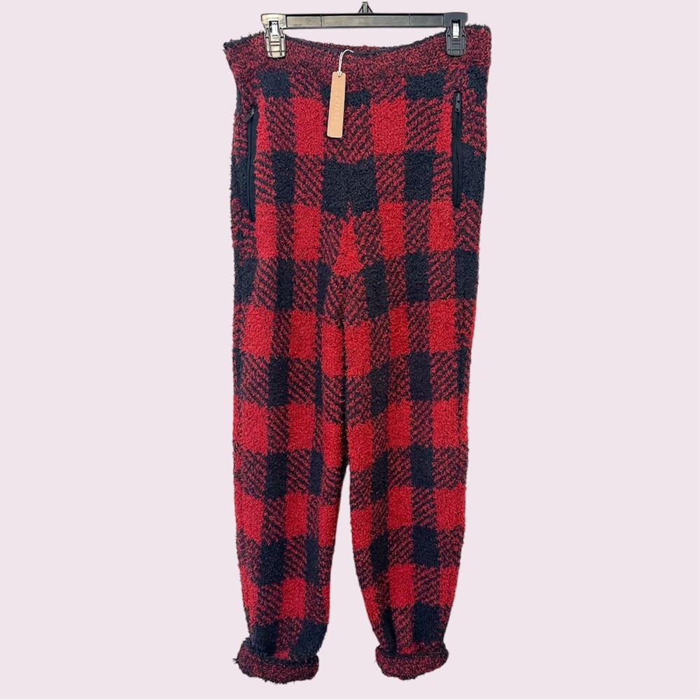 NWT SKIMS Cozy unisex jogger brick buffalo check s/m
